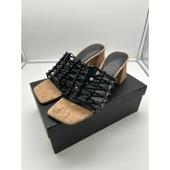 New Marc Fisher‎ LTD Colica Leather Heeled Mules Square Toe Block Heel Black 9M - Picture 4 of 8